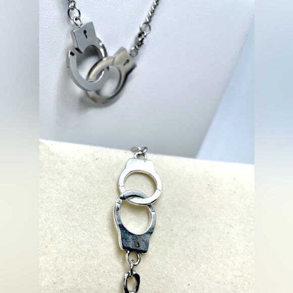 Deluxe Handcuffs Necklace l Stainless Steel l Add on opt.  Handcuff Bracelet New - Picture 6 of 12